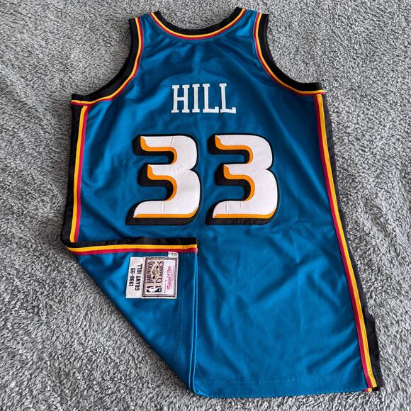 Authentic Mitchell & Ness Grant Hill Pistons 98-99 Away Teal Jersey Tailored 44 - Picture 8 of 13